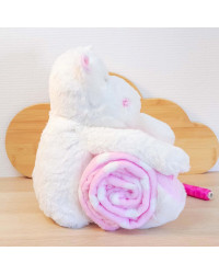 Couverture rose polaire avec peluche Hippo