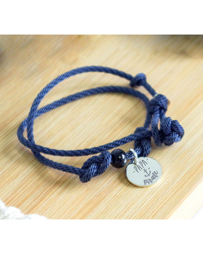 Bracelet corde bleu avec médaille gravée Homme
