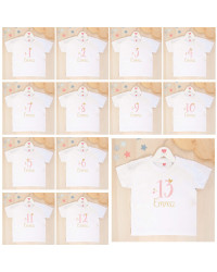 T-shirt blanc anniversaire personnalisé modèle rose