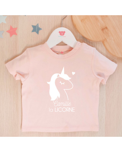 T-shirt rose clair - Prénom Licorne