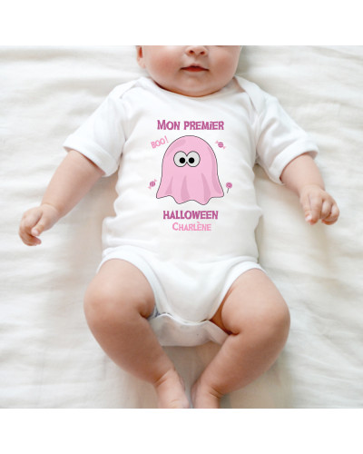 Body bébé Halloween - Fantôme rose BOO! personnalisé