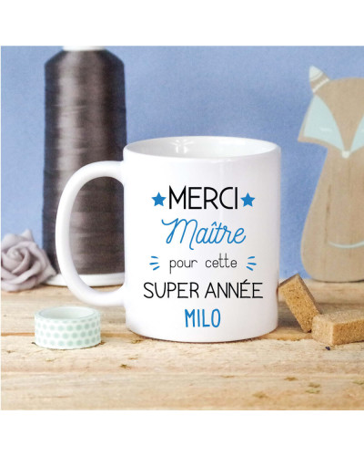 Mug bleu personnalisé - Merci Maître !