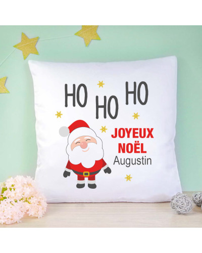 Coussin personnalisé "HO HO HO" avec Père Noël
