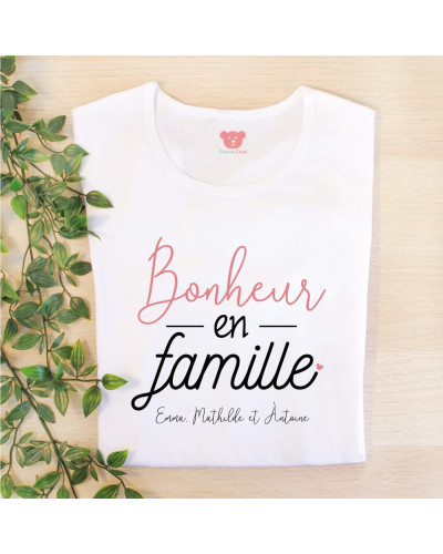 T-shirt femme "Bonheur en famille" personnalisé