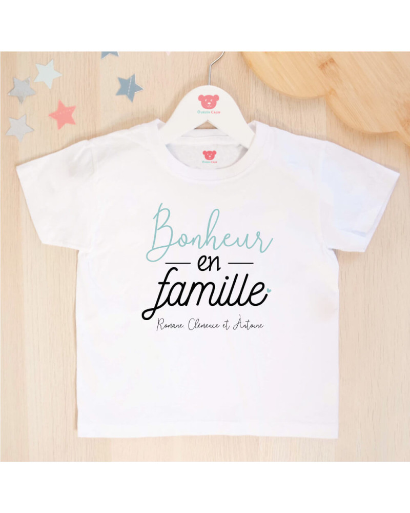 T-shirt garçon "Bonheur en famille" personnalisé