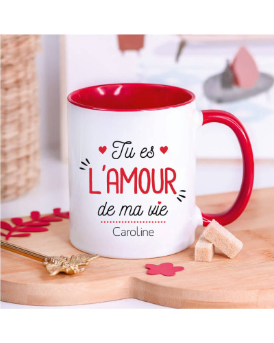 Mug rouge "Tu es l'amour de ma vie" personnalisé