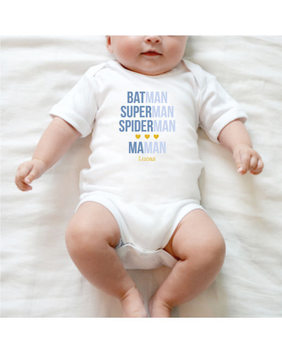 Body bébé personnalisé - Batman Superman Spiderman Maman