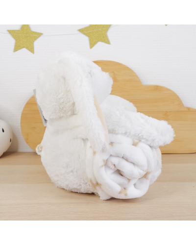 Couverture polaire personnalisée et peluche lapin blanc "Snowbell"