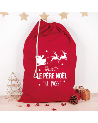 Hotte rouge de Noël personnalisée - Traineau Père Noël