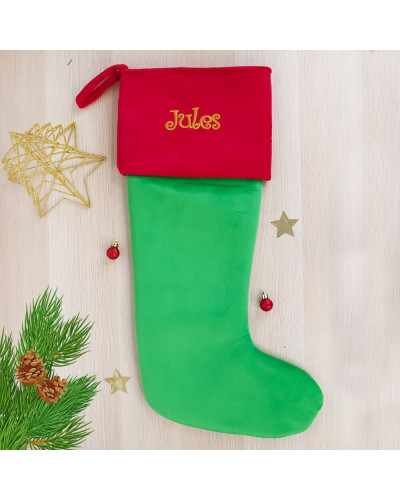 Grande chaussette de Noël personnalisée - Vert et rouge