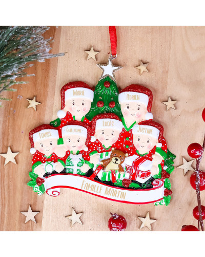 Décoration de Noël personnalisée - Ouverture cadeaux en famille (6 prénoms)