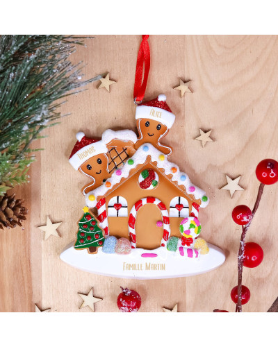 Décoration de Noël personnalisée - Famille bonhomme en pain d'épice (2 prénoms)