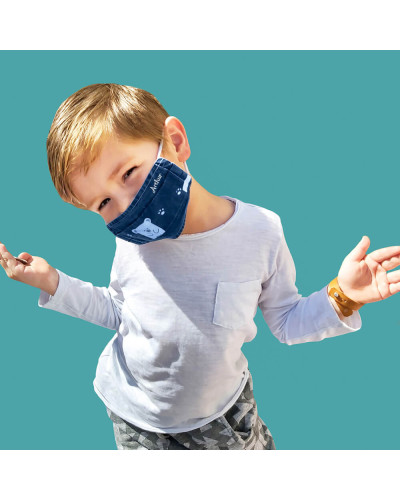 Masque barrière Enfant coton bio personnalisé - Ours bleu