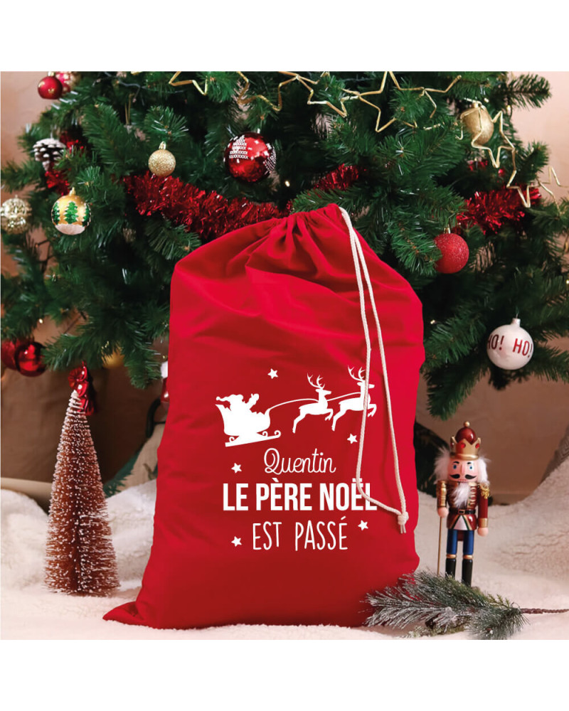 Hotte rouge de Noël personnalisée - Traineau Père Noël