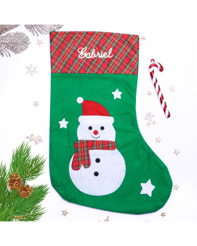 Chaussette de Noël motif écossais personnalisée - Bonhomme de neige