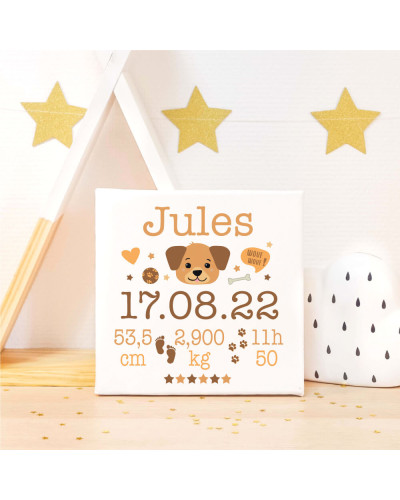 Tableau de naissance bébé personnalisé - Juppy le chien