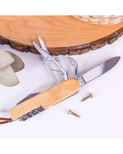 Couteau suisse multifonctions personnalisé avec manche en bambou