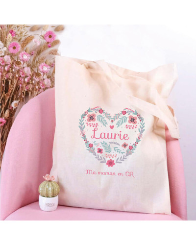 Tote bag personnalisé - Coeur en fleurs