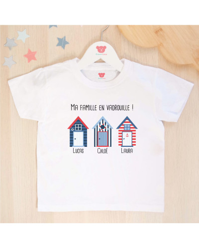 Tee shirt enfant personnalisé - Famille Cabines de plage (jusqu'à 8 prénoms)
