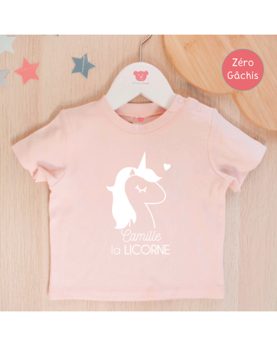 T-shirt rose clair - Prénom Licorne