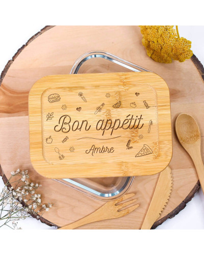 Lunch box bambou personnalisée - Bon appétit