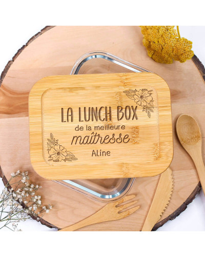 Lunch box bambou et verre personnalisée - La lunch box de la meilleure maîtresse