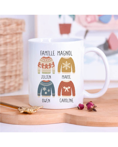 Mug "Famille pull de Noël" personnalisé