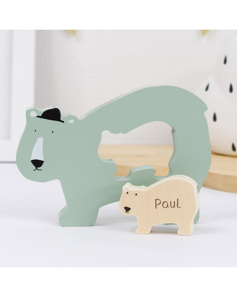 Puzzle bébé en bois ours polaire personnalisé, Trixie