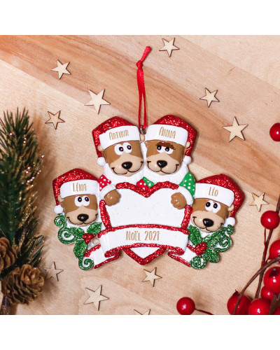 Décoration de Noël personnalisée - Famille oursons de Noël (2 à 5 prénoms)