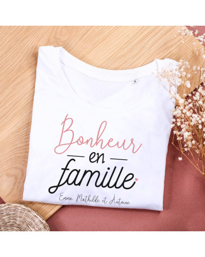 Tee shirt femme "Bonheur en famille" personnalisé