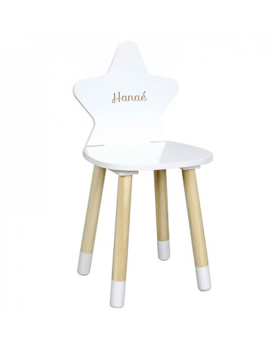 Chaise étoile blanche en bois personnalisée avec prénom