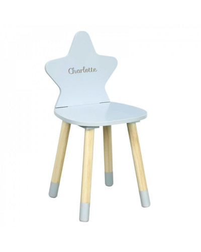 Chaise étoile grise en bois personnalisée avec prénom