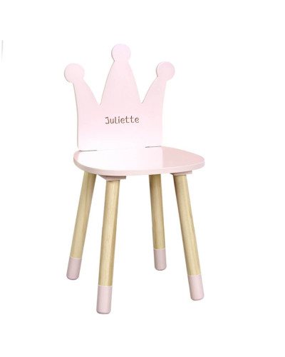 Chaise couronne rose en bois personnalisée avec prénom