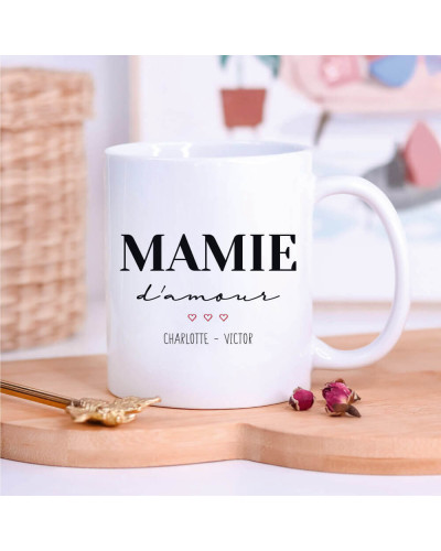 Mug "Mamie d'amour" personnalisé avec prénoms