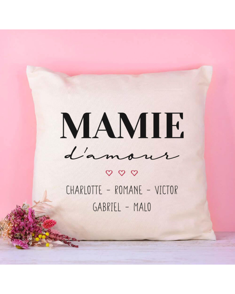 Coussin coton "Mamie d'amour" personnalisé