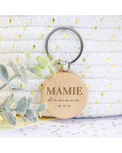 Porte-clés bois "Mamie d'amour" personnalisé