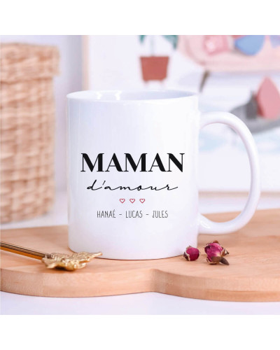 Mug "Maman d'amour" personnalisé avec prénoms