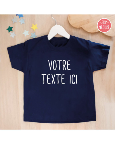 Tee shirt bleu marine enfant personnalisé avec texte au choix