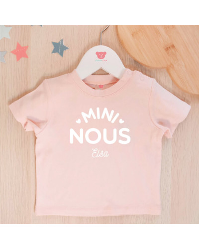 Tee shirt rose bébé "Mini Nous" personnalisé