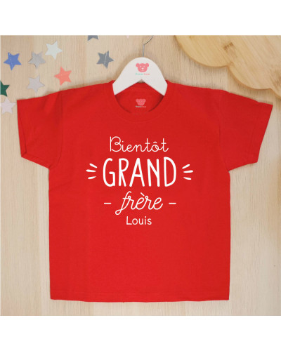 Tee shirt rouge - Bientôt Grand Frère personnalisé