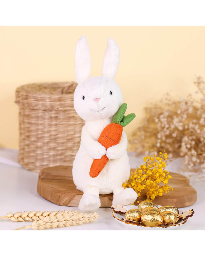 XXL Lapin de Pâques en peluche avec carotte et pelle 36 x 23 x 92 cm