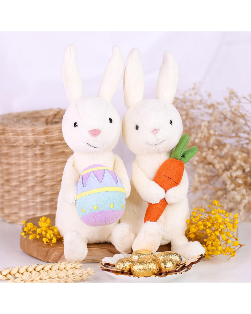 XXL Lapin de Pâques en peluche avec carotte et pelle 36 x 23 x 92 cm |  DecoWoerner