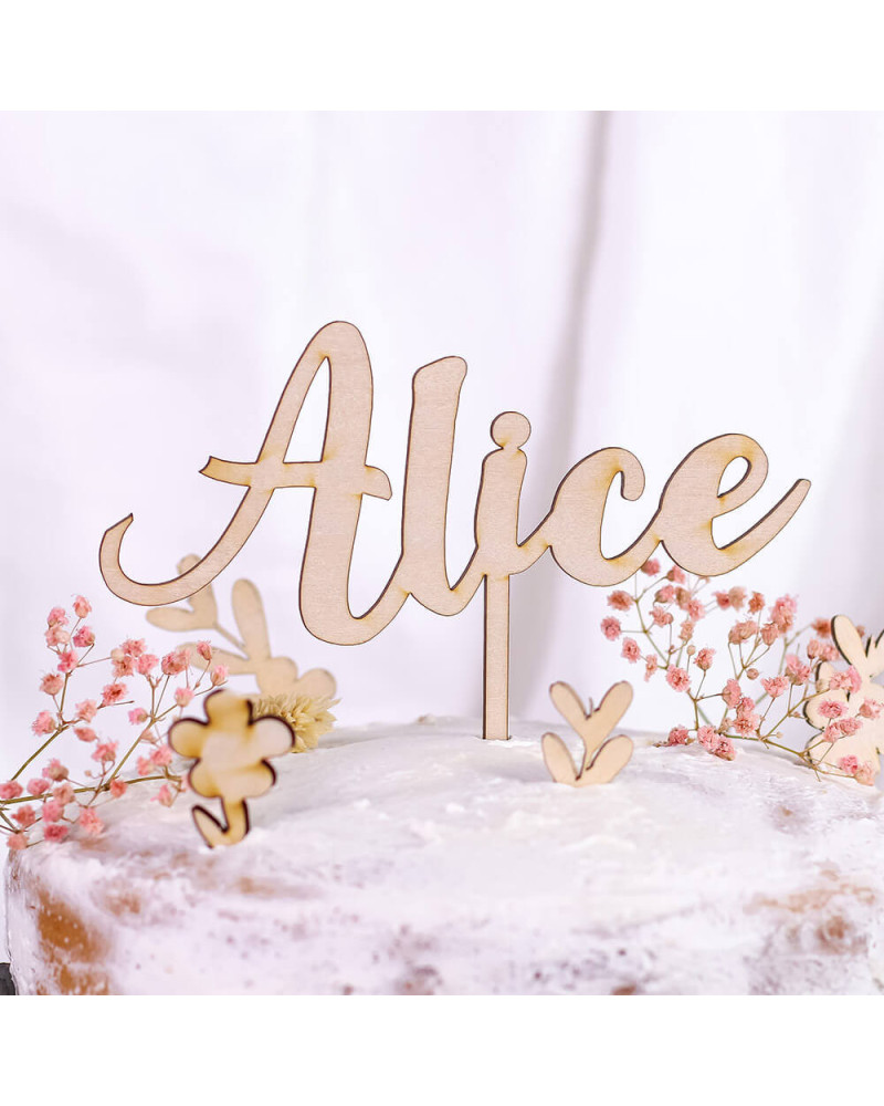 Cake topper anniversaire personnalisé en bois avec âge et prénom