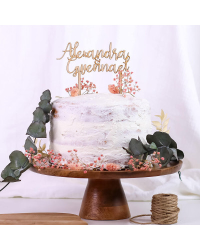 Cake topper mariage en bois personnalisé avec 2 prénoms