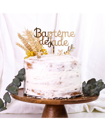 Cake topper Baptême en plexi or personnalisé - Moderne - Ourson Câlin