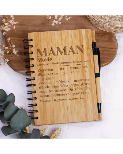 Carnet bambou personnalisé et stylo - Maman définition