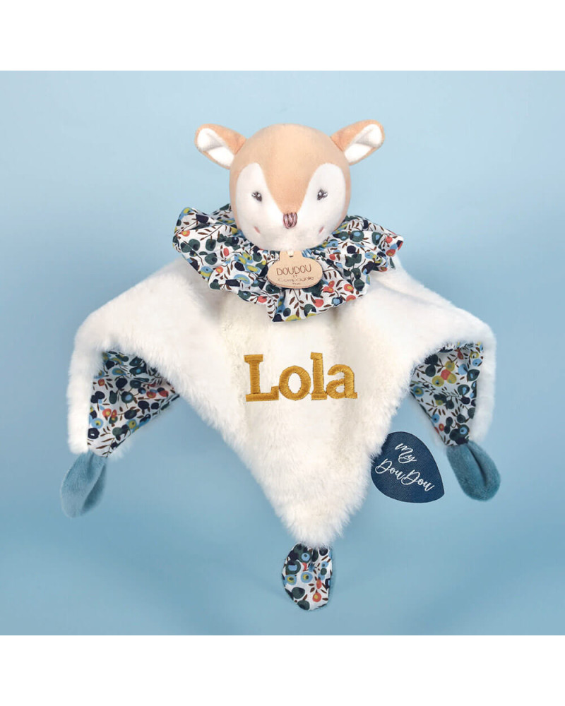 Doudou lange lapin personnalisé en gaze de coton à motif - Cadeau de  naissance en gaze de coton - Doudou personnalisé