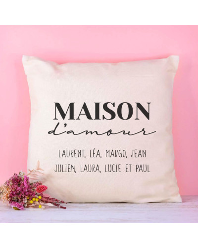 Coussin coton "Maison D'amour" personnalisé