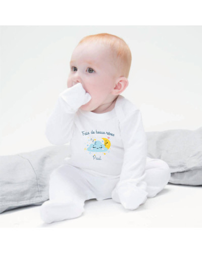 Pyjama bébé personnalisé avec recouvre mains - Fais de beaux rêves