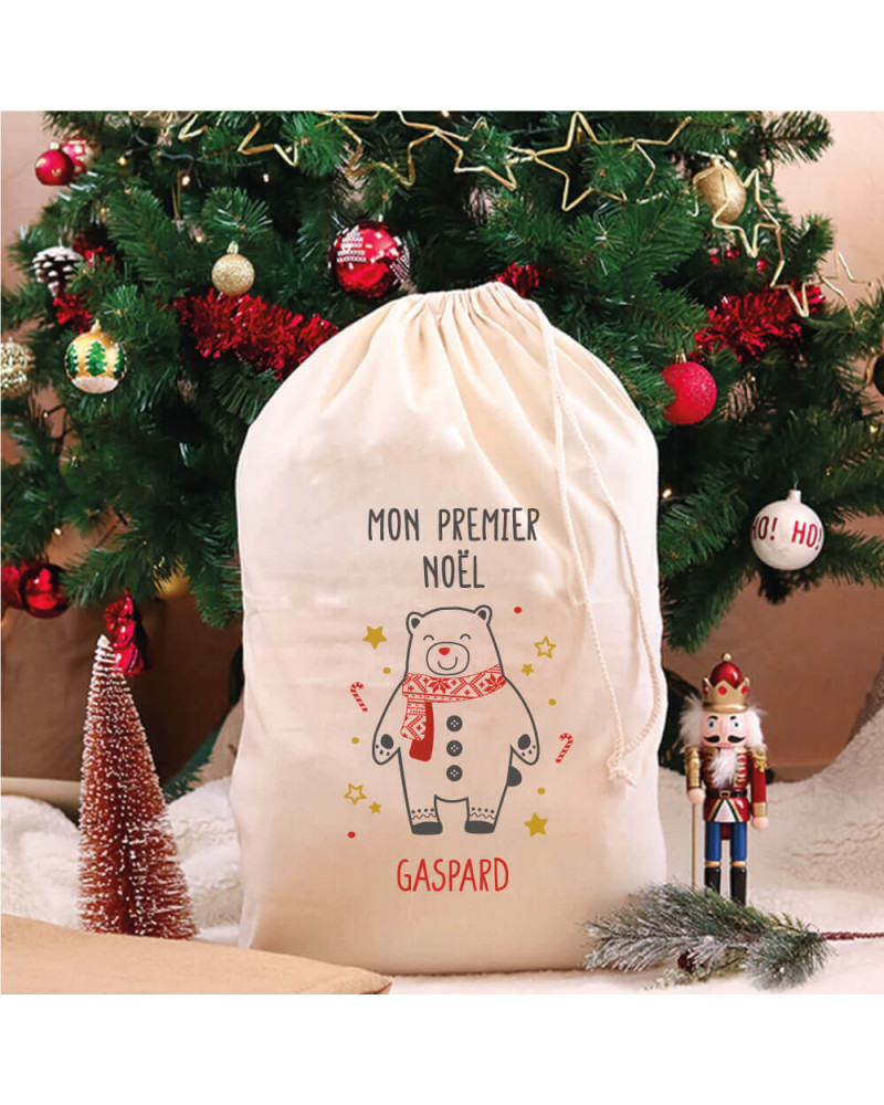 Hotte "Mon premier Noël" personnalisée - Ours de Noël